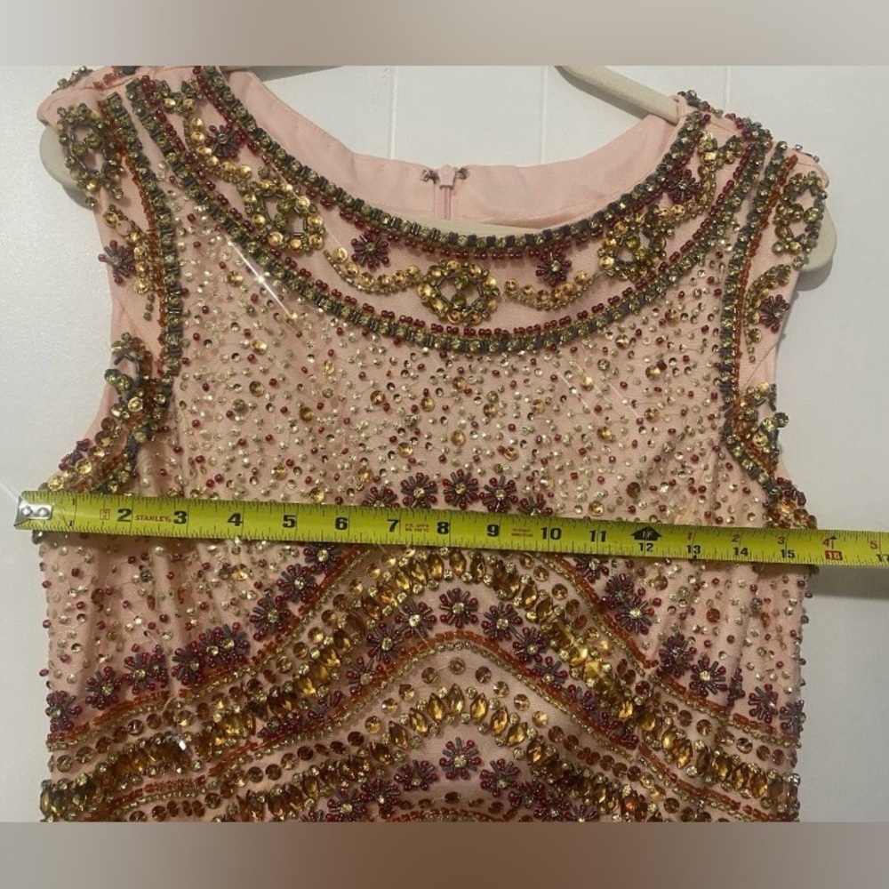 Rachel Allan Cocktail Size 16 Pink Gold Beaded Homecoming Party Dance Mini Dress - Picture 10 of 13